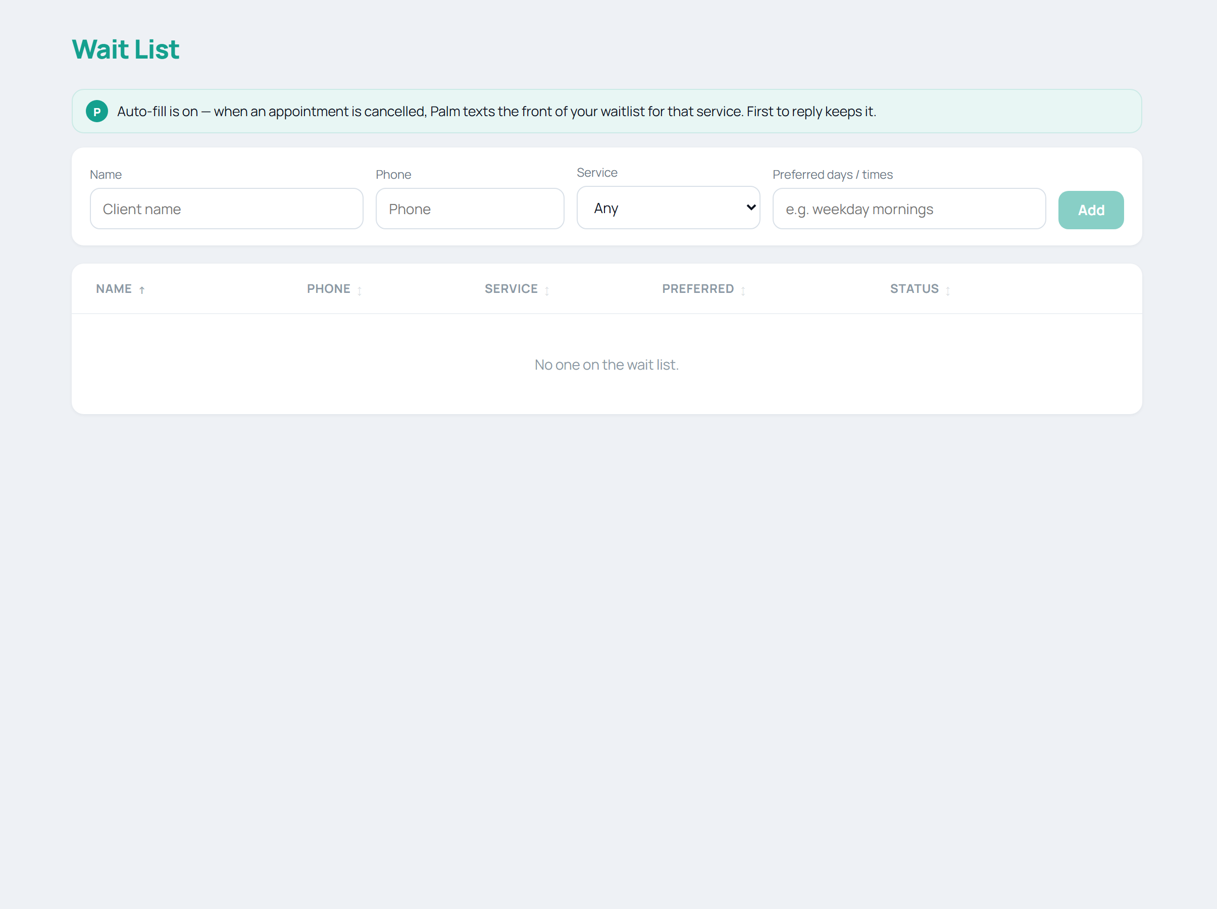 Waitlist auto-fill in Palm